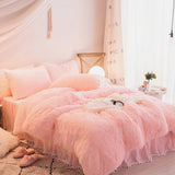 Plush Velvet Bedding Set  Soft Pink Duvet Cover with Pompom Trim - Product detail 18