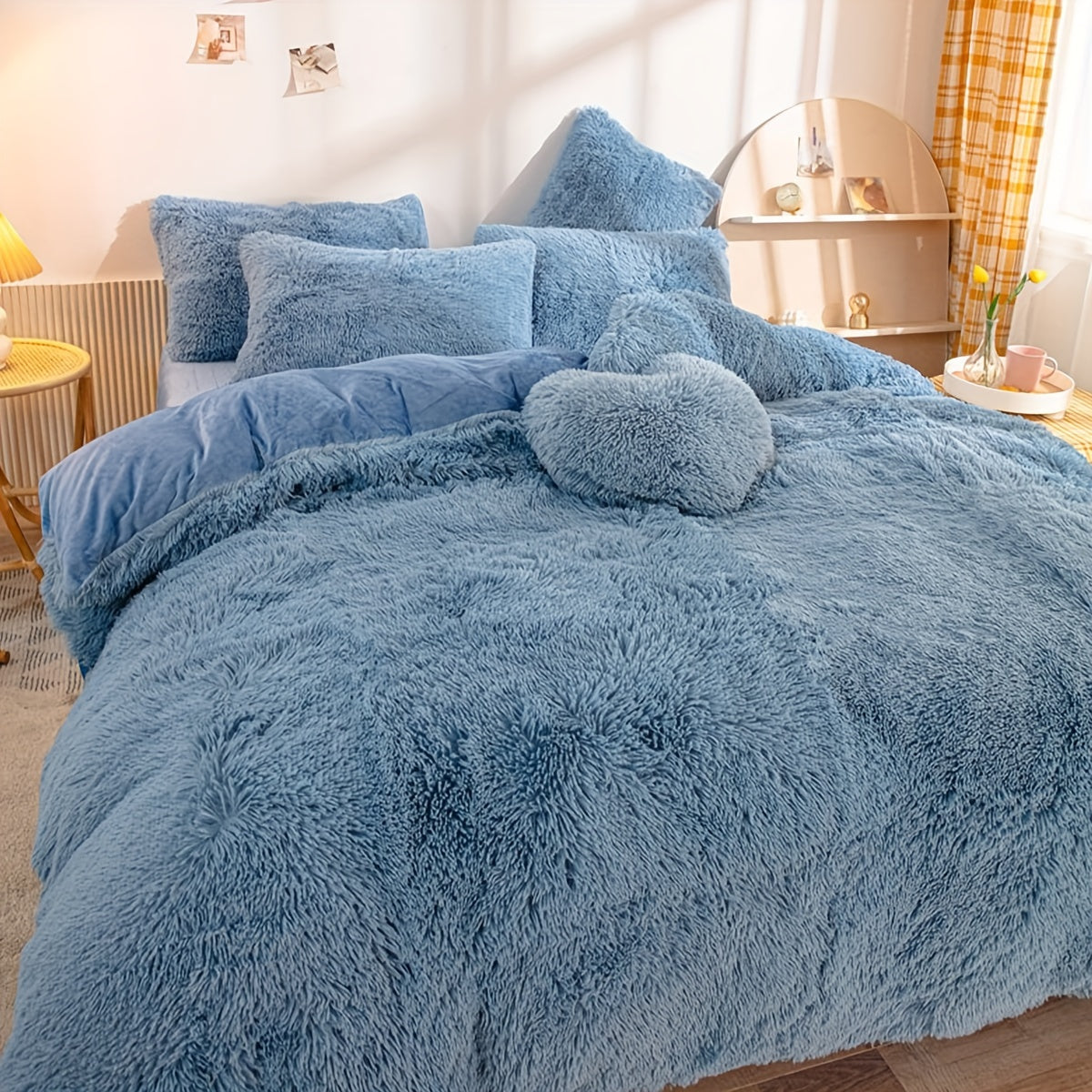 Plush Velvet Bedding Set  Soft Pink Duvet Cover with Pompom Trim - Product detail 12