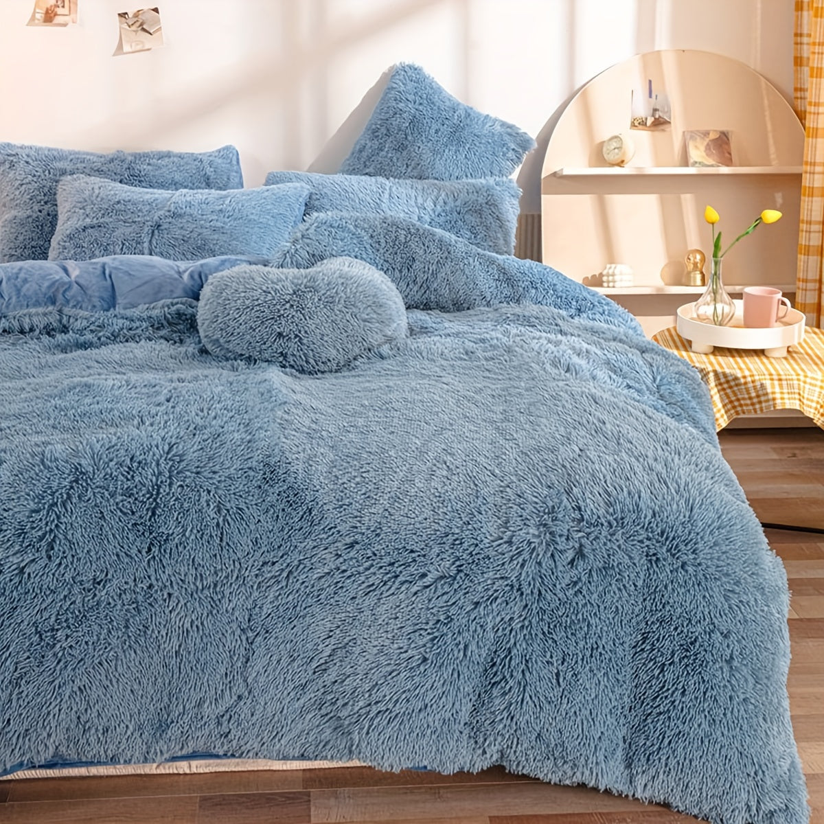 Plush Velvet Bedding Set  Soft Pink Duvet Cover with Pompom Trim - Product detail 17