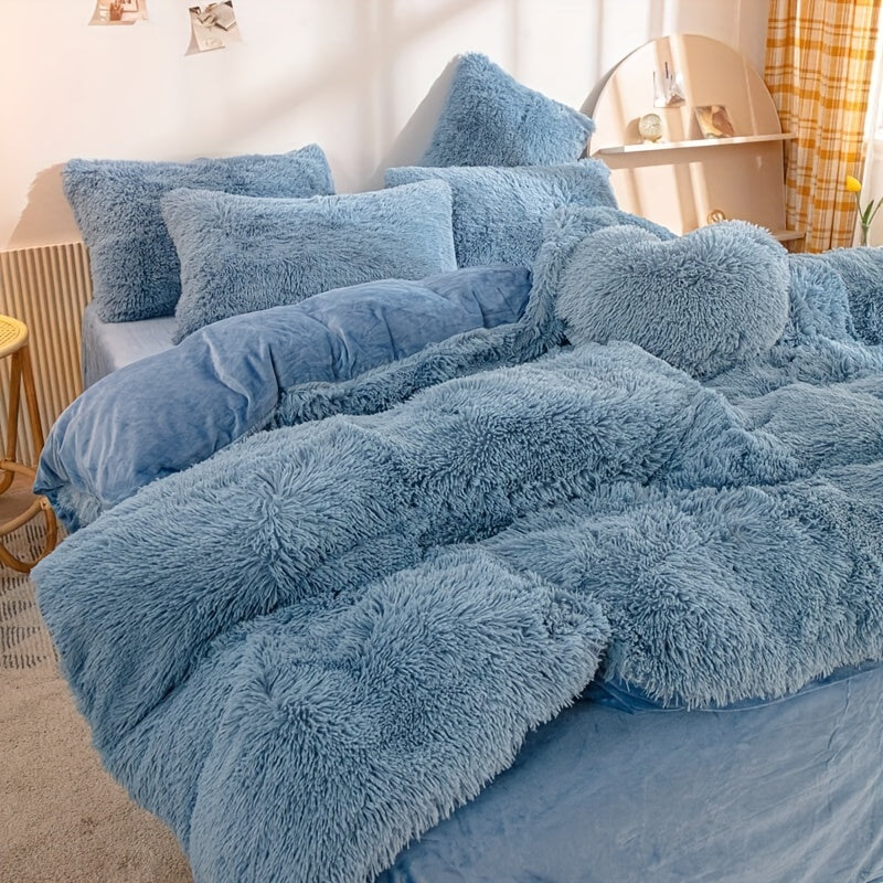 Plush Velvet Bedding Set  Soft Pink Duvet Cover with Pompom Trim - Product detail 8