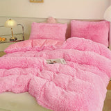 Plush Velvet Bedding Set  Soft Pink Duvet Cover with Pompom Trim - Product detail 16