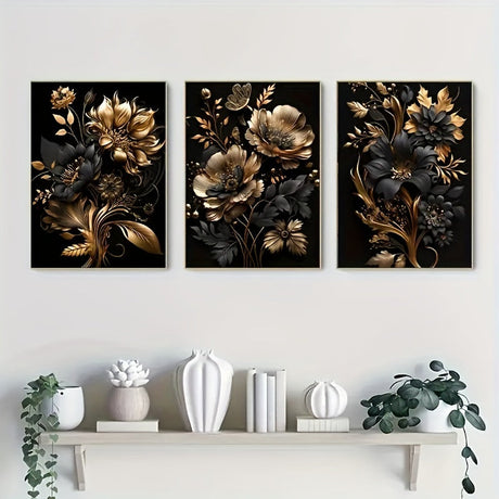 Black Gold Floral Wall Art  3-Piece Canvas Set - Product detail 4