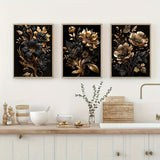 Black Gold Floral Wall Art  3-Piece Canvas Set - Product example