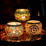 Mosaic Tea Light Holders  Handcrafted Glass Star Pattern - Detailed view