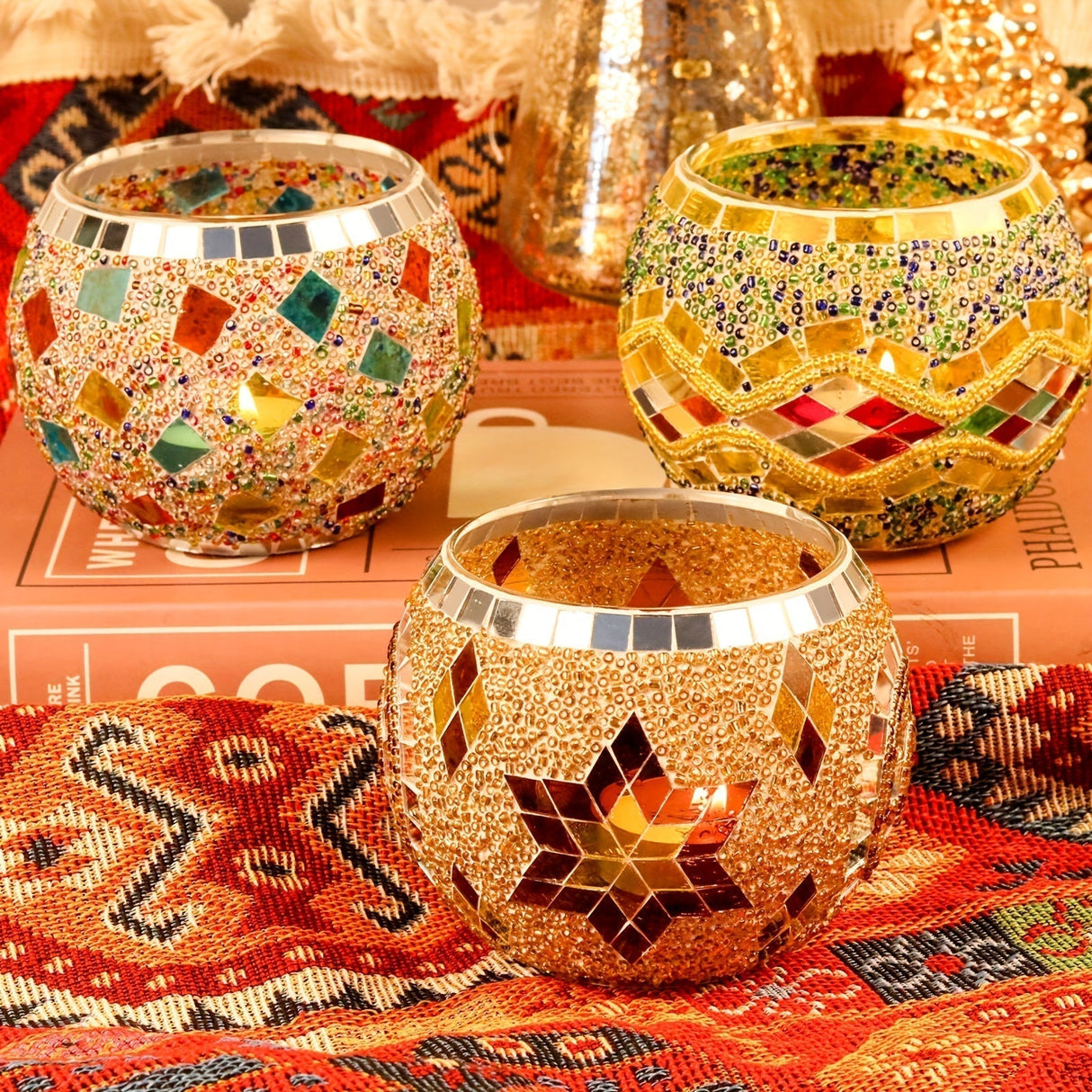 Mosaic Tea Light Holders  Handcrafted Glass Star Pattern - Product detail 8