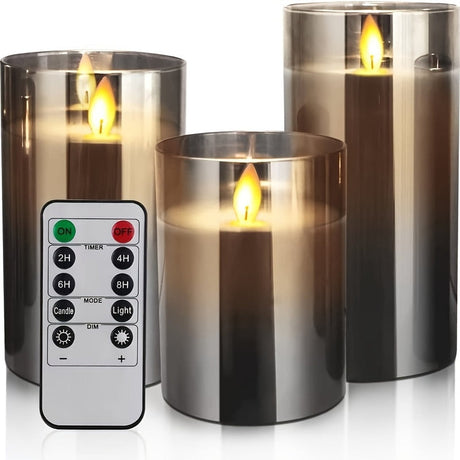LED Flameless Candles Set  Glass Remote Control Timer - Product example