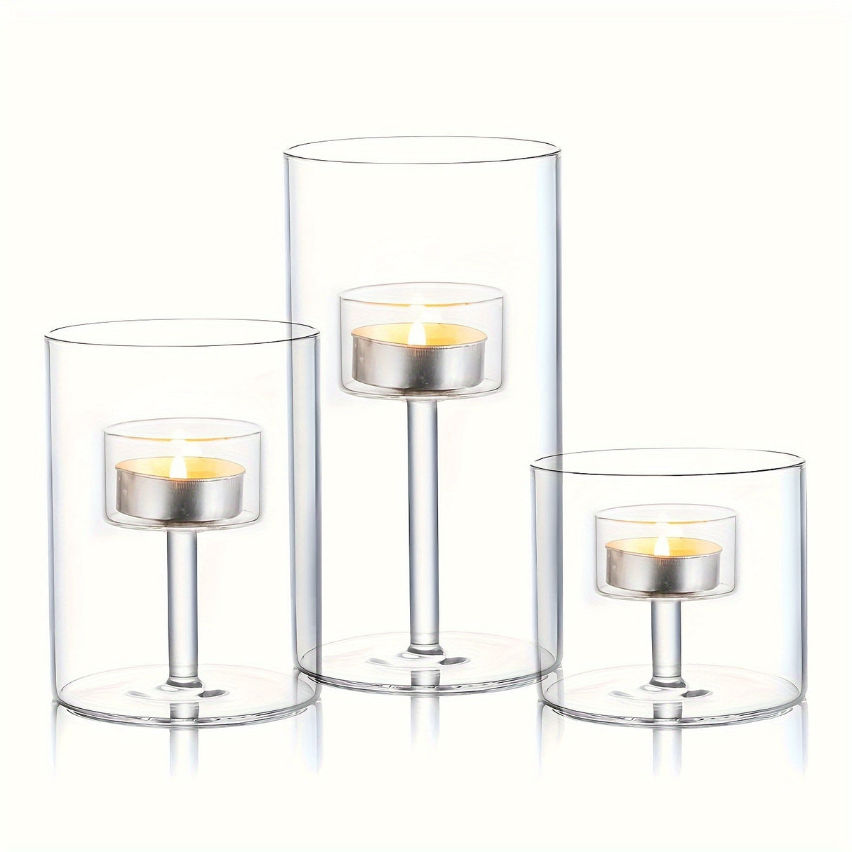 Glass Candle Holders Set  Modern Cylindrical Design - Product detail 4
