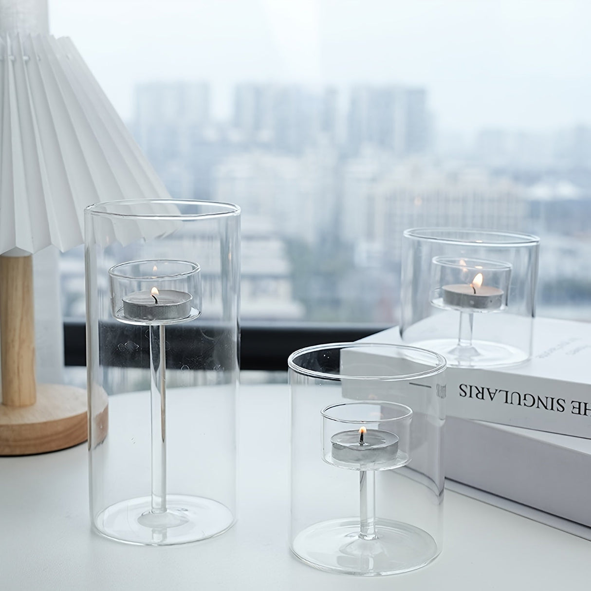 Glass Candle Holders Set  Modern Cylindrical Design - Product detail 5