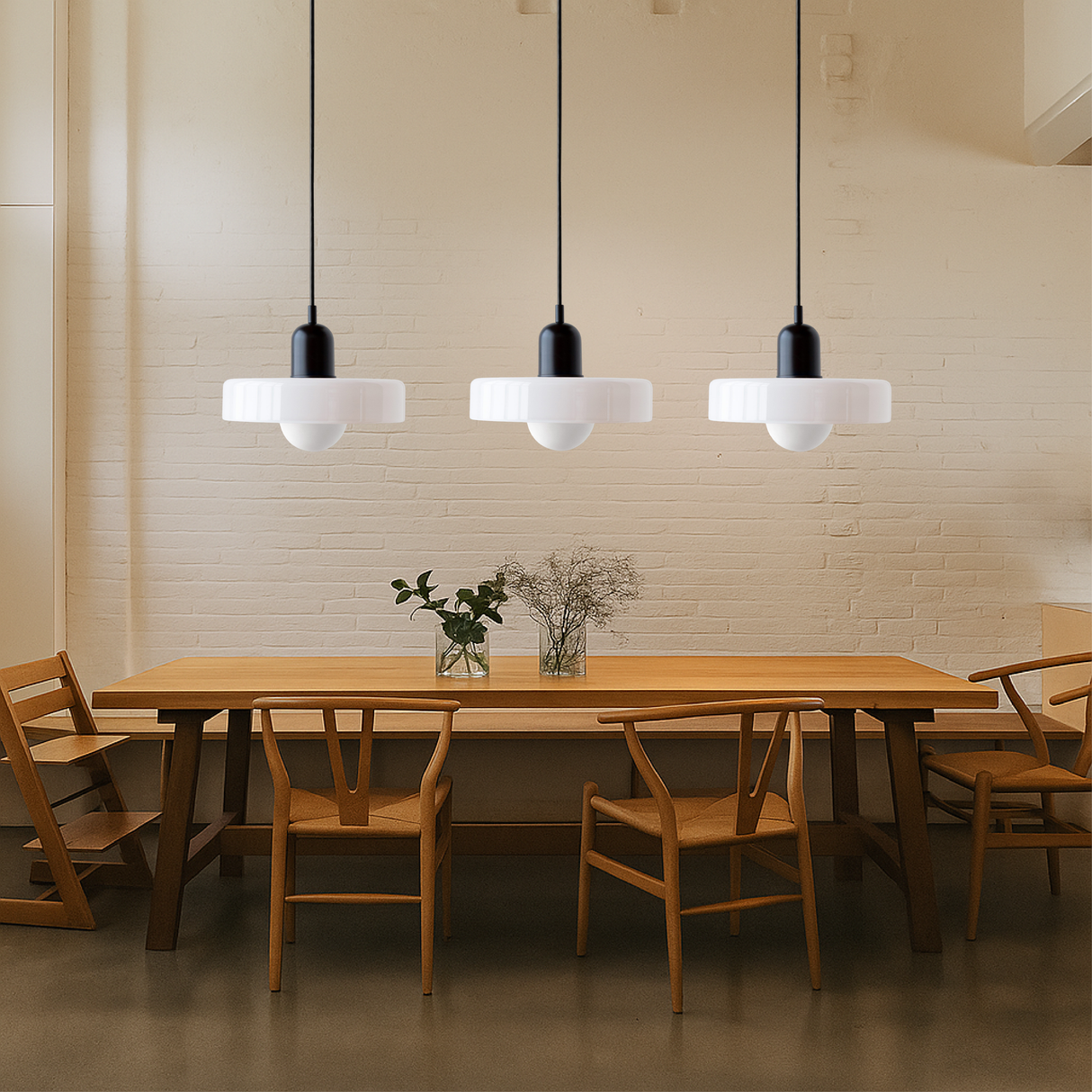 Modern Pendant Light  Triple Glass Shade Bauhaus Design - Detailed view