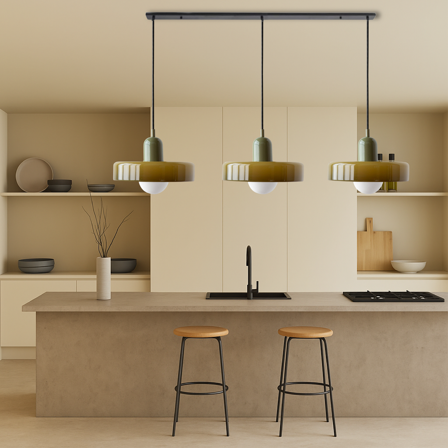 Modern Pendant Light  Triple Glass Shade Bauhaus Design - Product detail 7