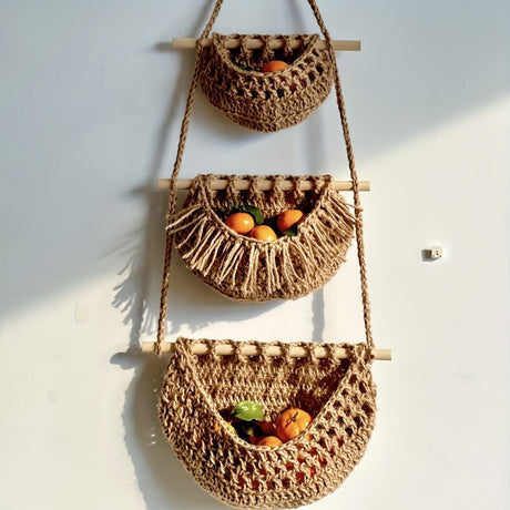 Woven Wall Storage Basket  3-Tier Macrame Design - Product detail 6