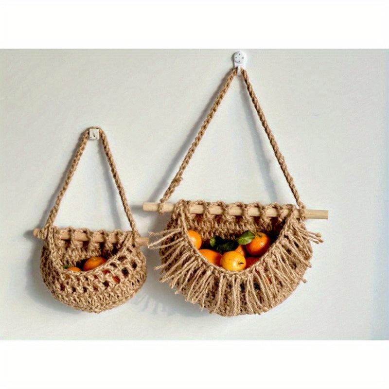 Woven Wall Storage Basket  3-Tier Macrame Design - Detailed view