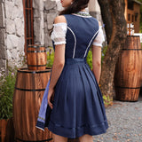 Traditional Dirndl Dress Set  Navy Blue With Gingham Apron - Product example