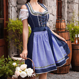 Traditional Dirndl Dress Set  Navy Blue With Gingham Apron - Product detail 4