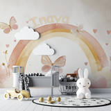 Rainbow Mural Wallpaper | Personalized Kids Name with Butterflies