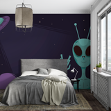 Space Mural Wallpaper | Friendly Alien and UFO Design