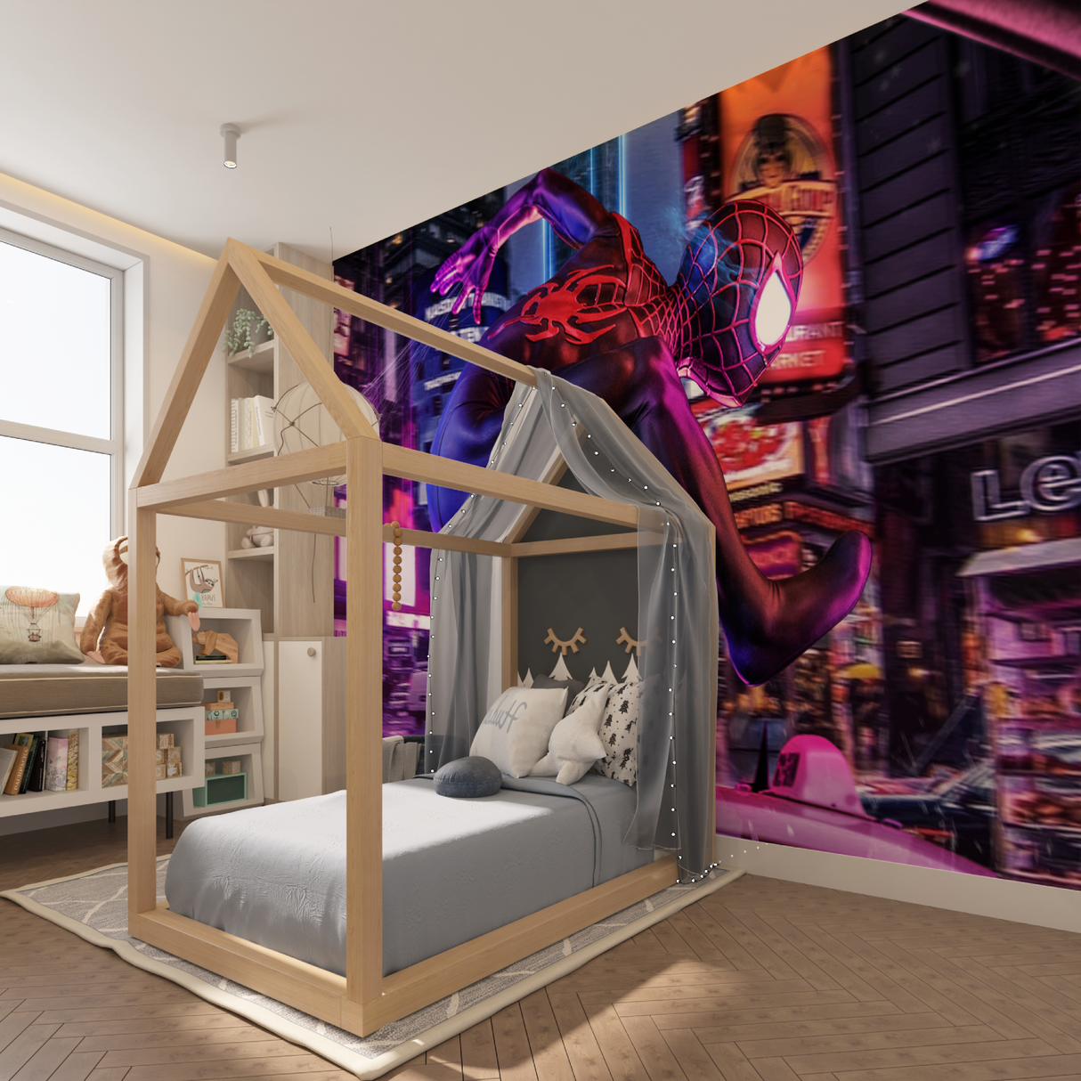 Superhero Mural Wallpaper | Spider-Man Night City Scene