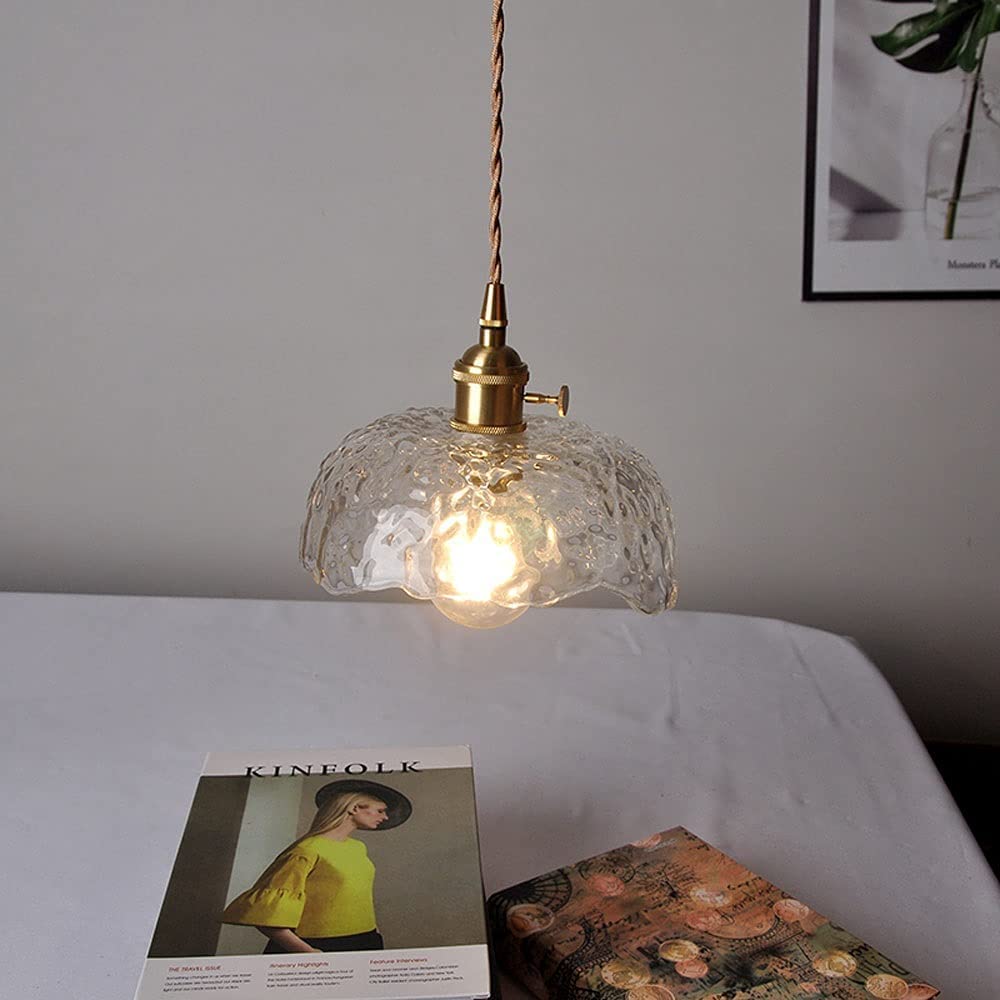 Green Glass Pendant Light  Rippled Brass Fixture - Product detail 4
