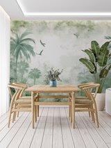 Tropical Mural Wallpaper | Misty Green Palm Paradise
