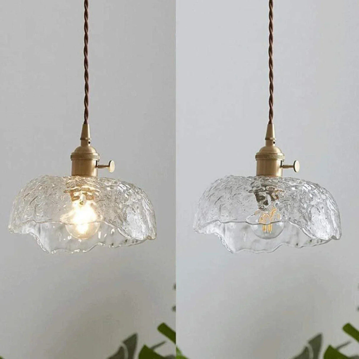 Green Glass Pendant Light  Rippled Brass Fixture - Product detail 6