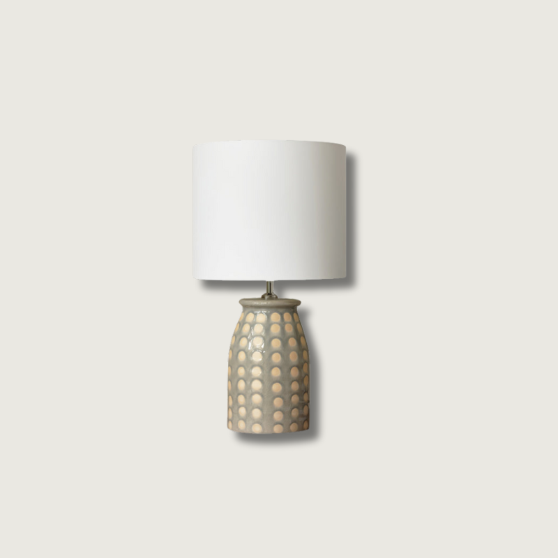 Ceramic Table Lamp  Dotted Pattern Base with White Shade - Product showcase