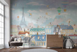 Papier Peint Mural Paris | Paysage Urbain Fantaisiste Avec Montgolfières