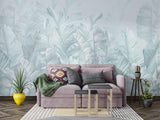 Tropical Mural Wallpaper | Soft Blue Palm Leaves Design