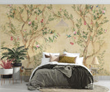 Vintage Blumen Tapete | Vögel und Rosen Chinoiserie Design