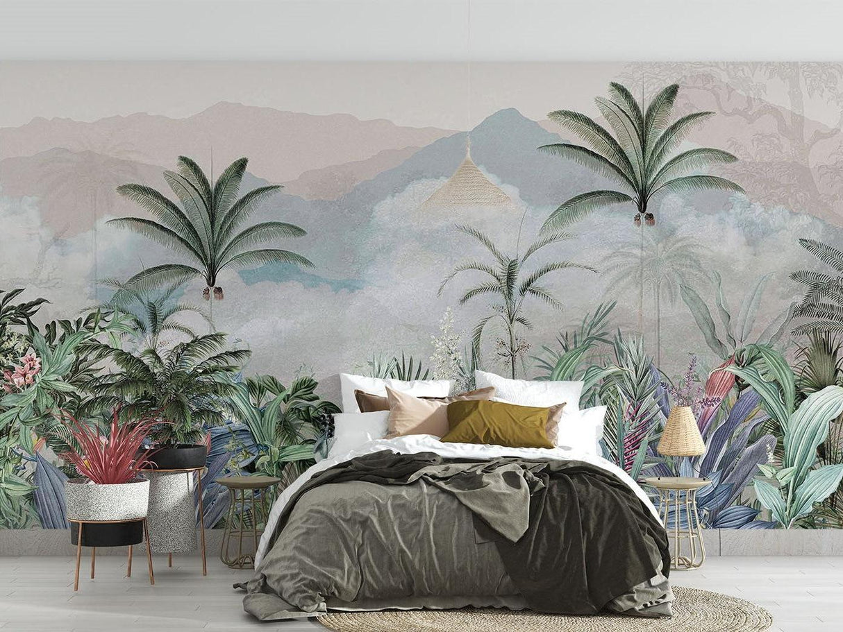 Tropical Mural Wallpaper | Mountain Paradise With Exotic Flora