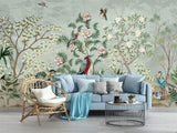 Birds Mural Wallpaper | Exotic Garden with Pink Flowers