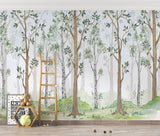 Forest Mural Wallpaper | Watercolor Tree Design With Green Leaves