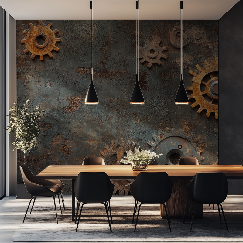 Industrial Mural Wallpaper | Vintage Metal Gears Design