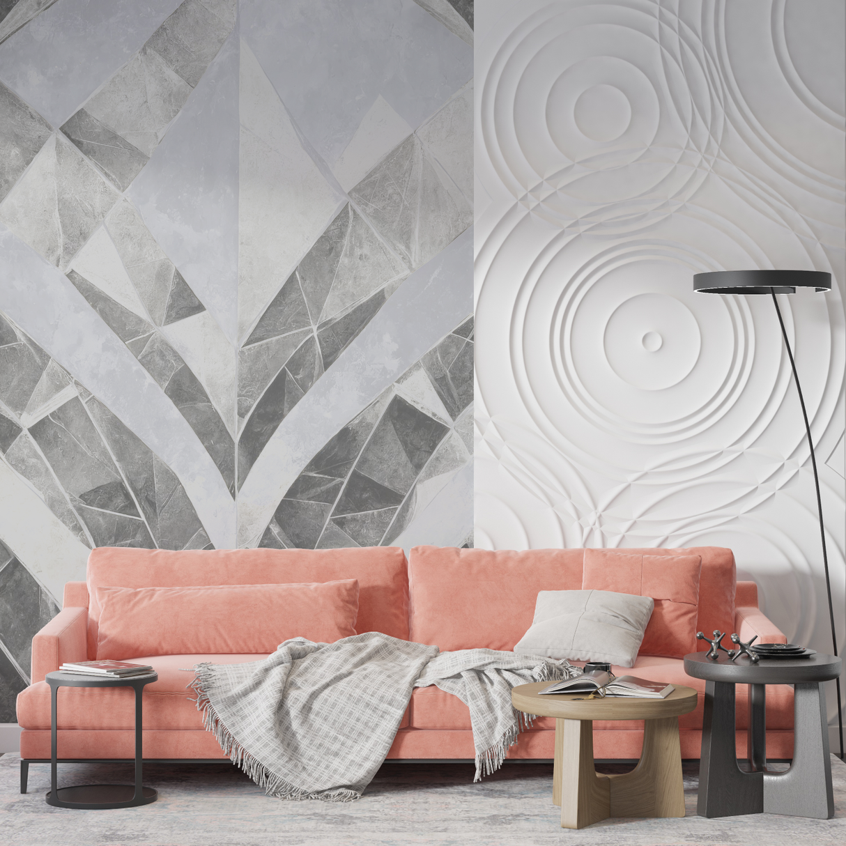 Geometric Mural Wallpaper | Modern Grey and White Pattern
