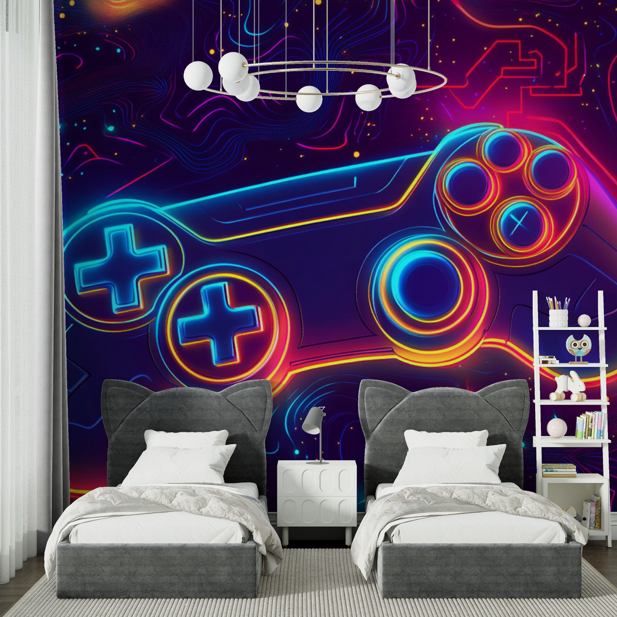 Gaming Mural Wallpaper | Neon Cyber Controller Design
