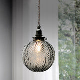 Vintage Glass Pendant Light  Leaf Pattern Globe Design - Product showcase