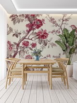 Floral Mural Wallpaper | Vintage Rose and Bird Design