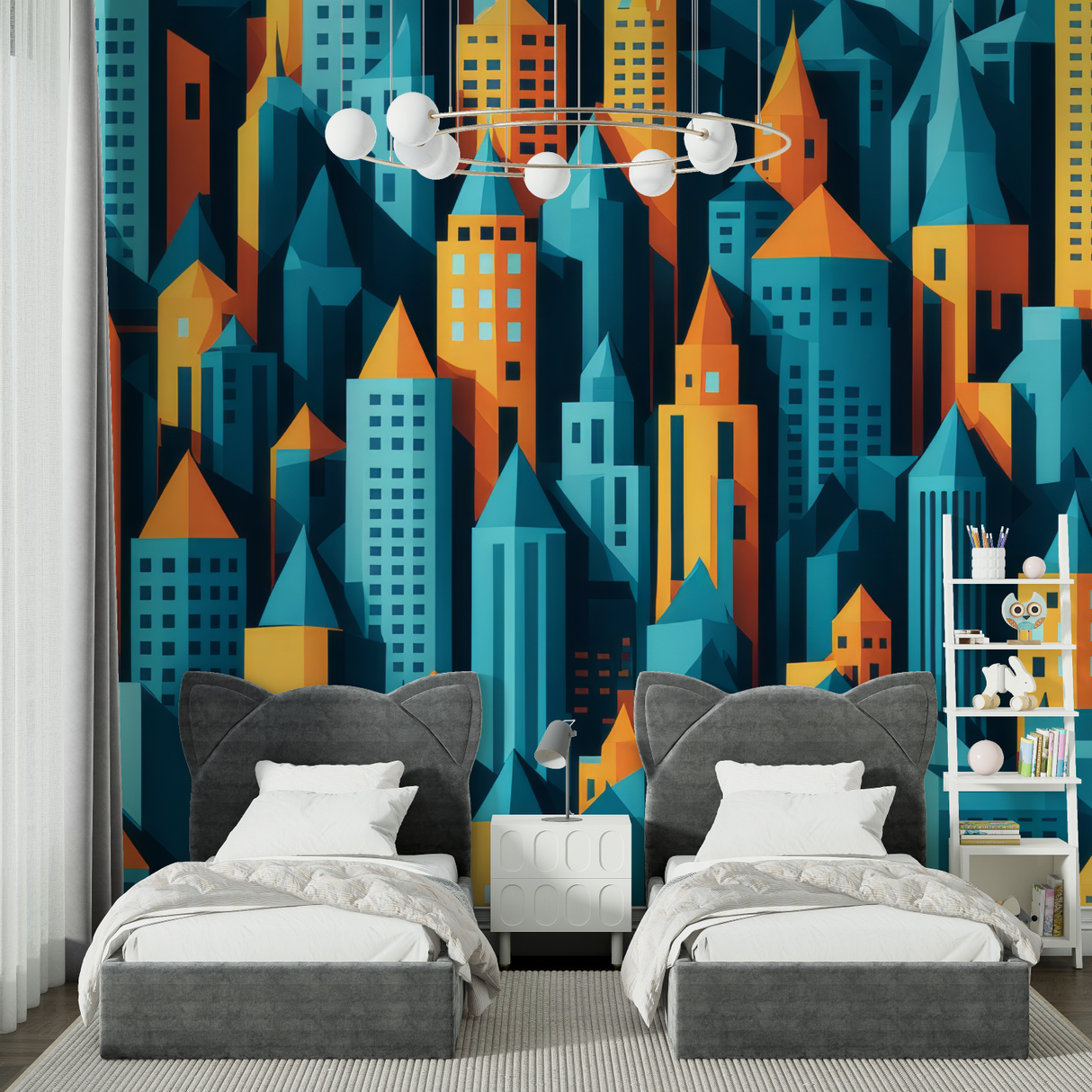 Sci-Fi Mural Wallpaper | Giant Robot Purple Night Scene