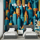 Sci-Fi Mural Wallpaper | Giant Robot Purple Night Scene
