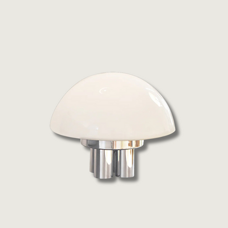 Modern Table Lamp  White Glass Dome Chrome Base - Product showcase