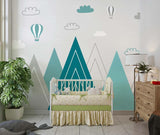 Mountain Mural Wallpaper | Turquoise Peaks with Hot Air Balloons