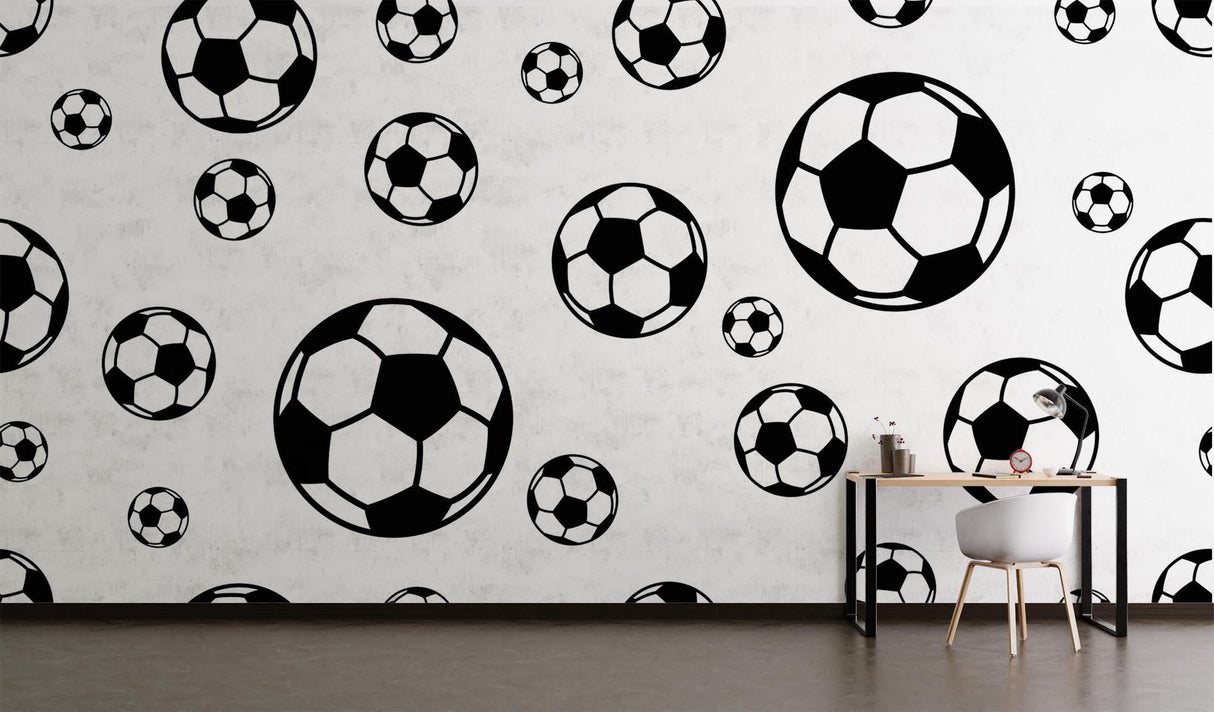Football Mural Wallpaper | Black and White Soccer Ball Pattern