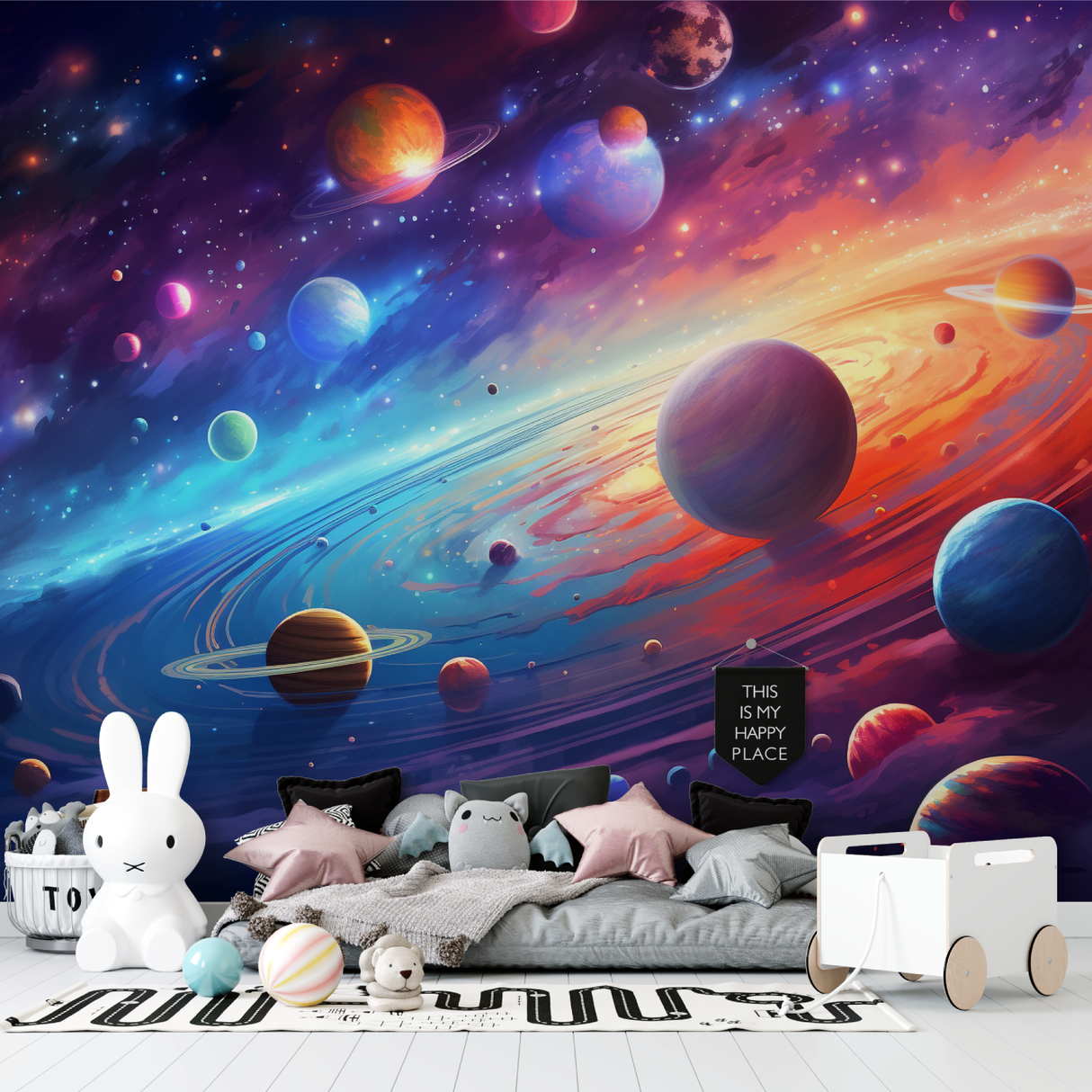 Space Mural Wallpaper | Colorful Galaxy and Planets Design