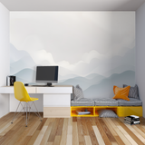 Mountain Mural Wallpaper | Minimalist Gray Waves Design