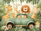 Safari Mural Wallpaper | Jungle Animals Adventure with Vintage Car