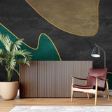 Abstract Mural Wallpaper | Green and Gold Geometric Design