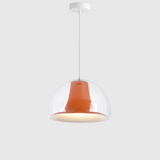 Modern Dome Pendant Light  White Glass With Orange Accent - Product detail 10