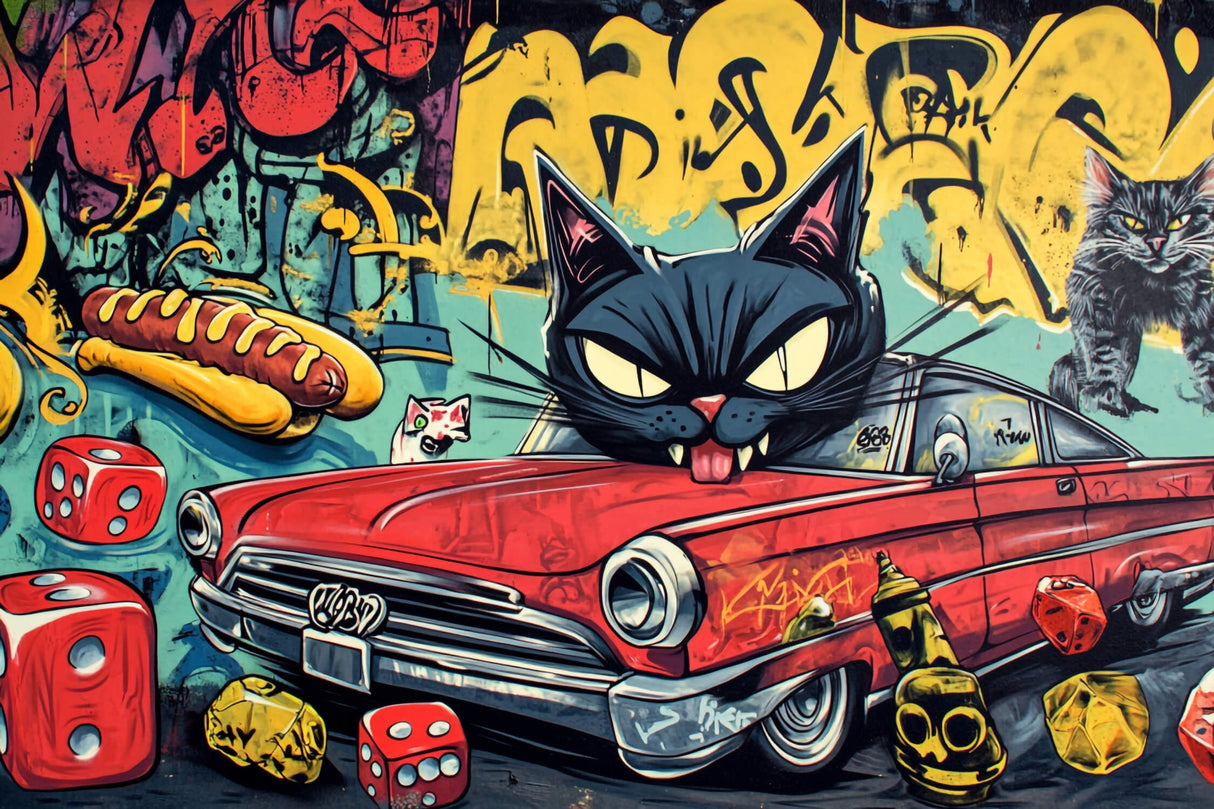 Street Art Mural Wallpaper | Urban Graffiti with Classic Car