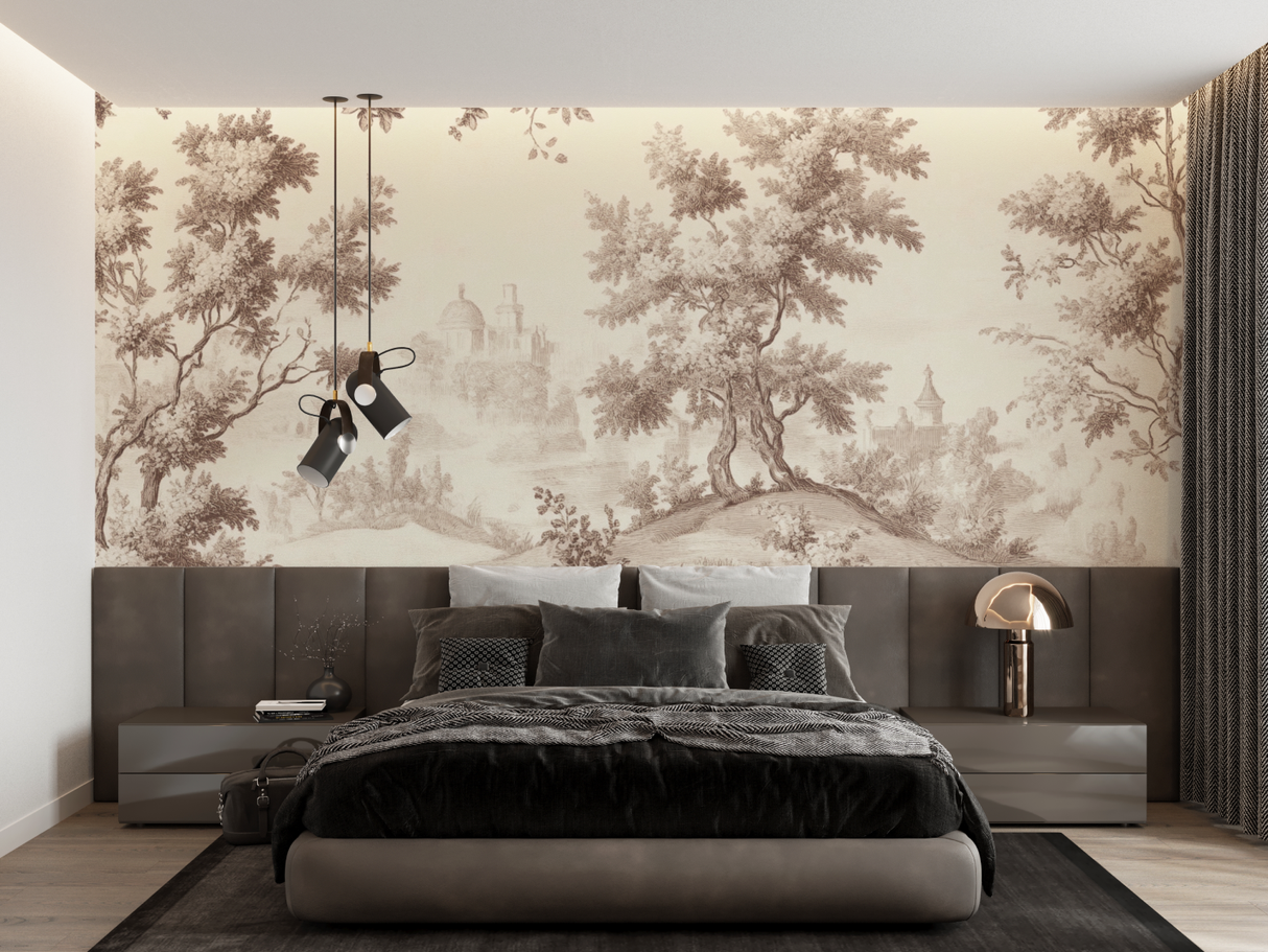 Vintage Mural Wallpaper | Pastoral Toile de Jouy Scene
