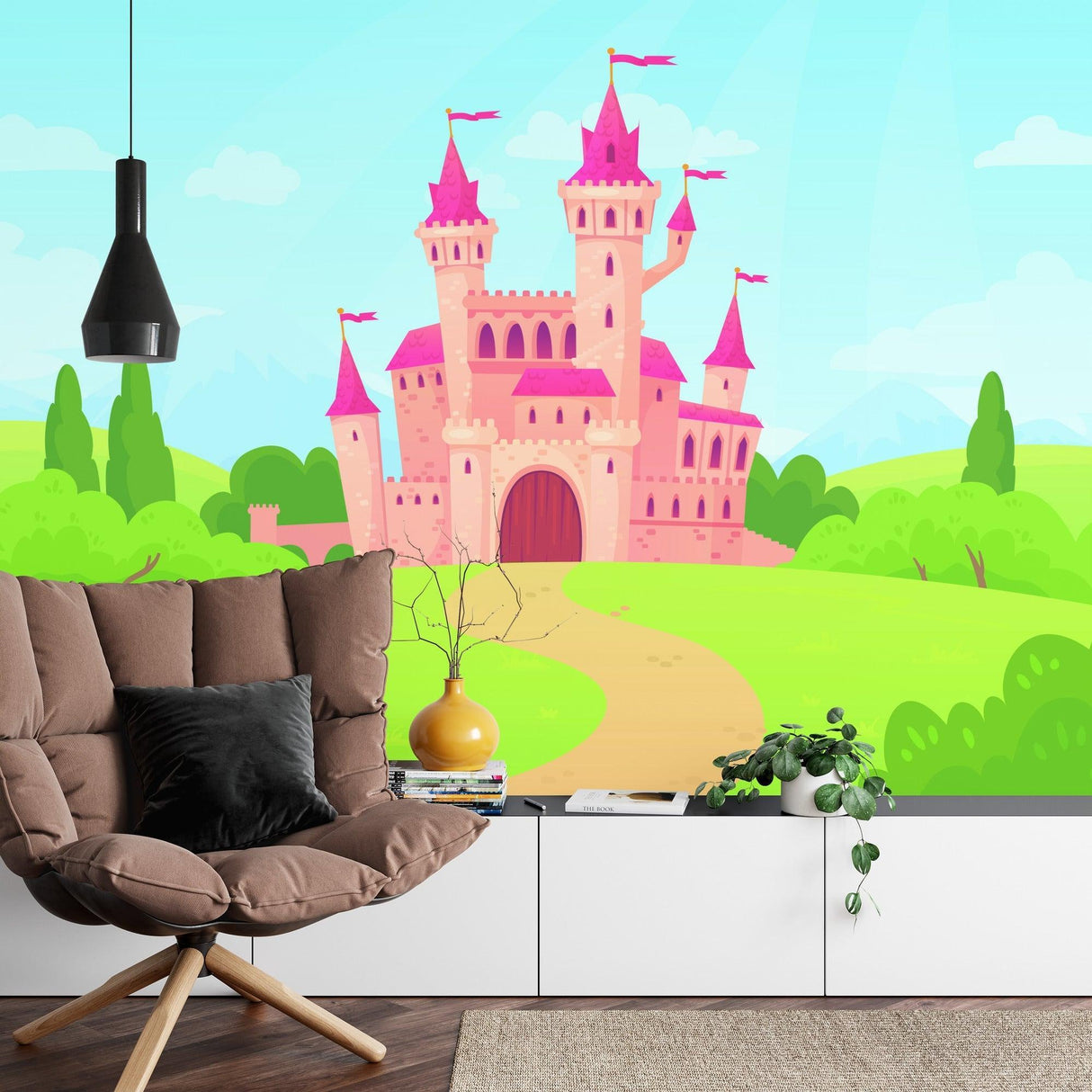 Princess Castle Mural Wallpaper | Pink Fantasy Palace Design