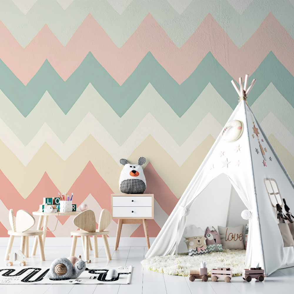 Geometric Mural Wallpaper | Pastel Chevron Pattern